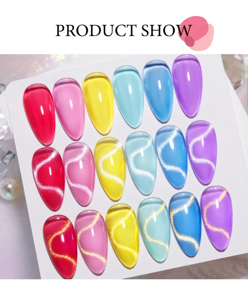 Description Picture 6 of itemBOZLIN 7.3ml Super Shine Glitter Cat Eye Magnetic Nail Gel Polish Semi Permanent Silvery Golden Gems Crystal UV Nail Gel