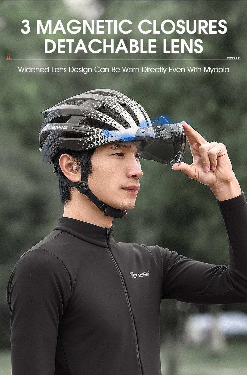 Description Picture 6 of itemWEST BIKING Cycling Helmet With LED Taillight Goggles Sun Visor Bike Helmet Men Women MTB Road Bike Safe Cap Bicycle Helmet