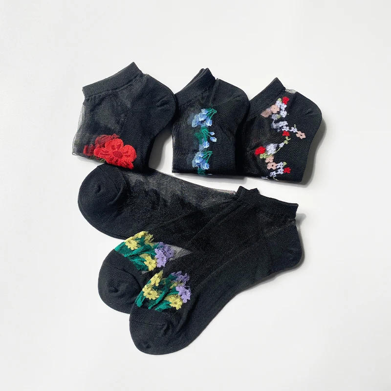 Description Picture 5 of item5 Pairs Womens Floral Embroidered Socks - Comfortable & Fashionable, Lightweight Mesh, Quick-Drying, Stylish Designs - Ideal for