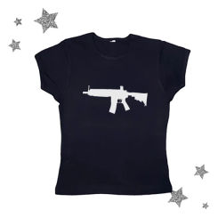 E-girl Y2k Crop top Goth Gun Harajuku Graphic Print Streetwear Short Sleeve T-shirt Rock Hip Hop Top Punk Fashion Retro Baby Tee