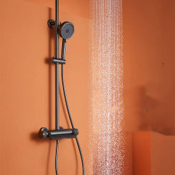 Bathroom Shower Faucet Set Wall Mounted Thermostaic Brass Rainlfall Shower Faucet Set Gray Finished Waterfall Styel New