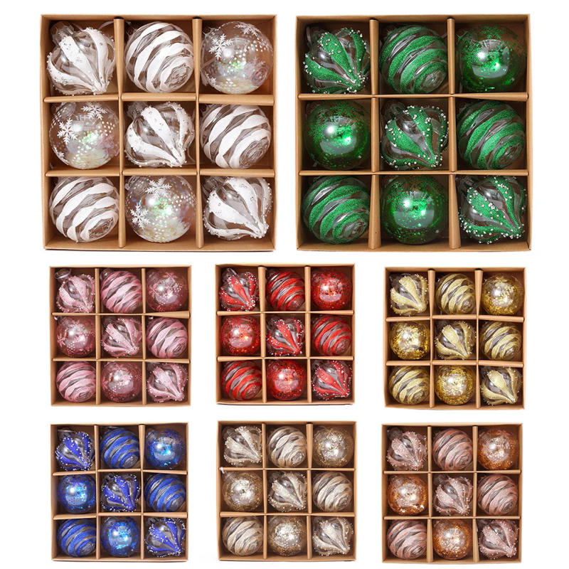 Description Picture 2 of item9pcs 8cm Christmas Ball Ornaments Xmas Tree Hanging Glitter Transparent Home Party Ornament Decor  Tree Decoration Balls