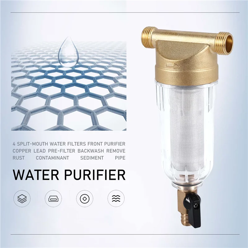 Description Picture 4 of itemA01V-4 Split-Mouth Water Filters Front Purifier Copper Lead Pre-Filter Backwash Remove Rust Contaminant Sediment Pipe