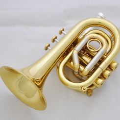 Professional C Key Pocket Trumpet Gold Lacq Cornet Horn Monel Valve New Case