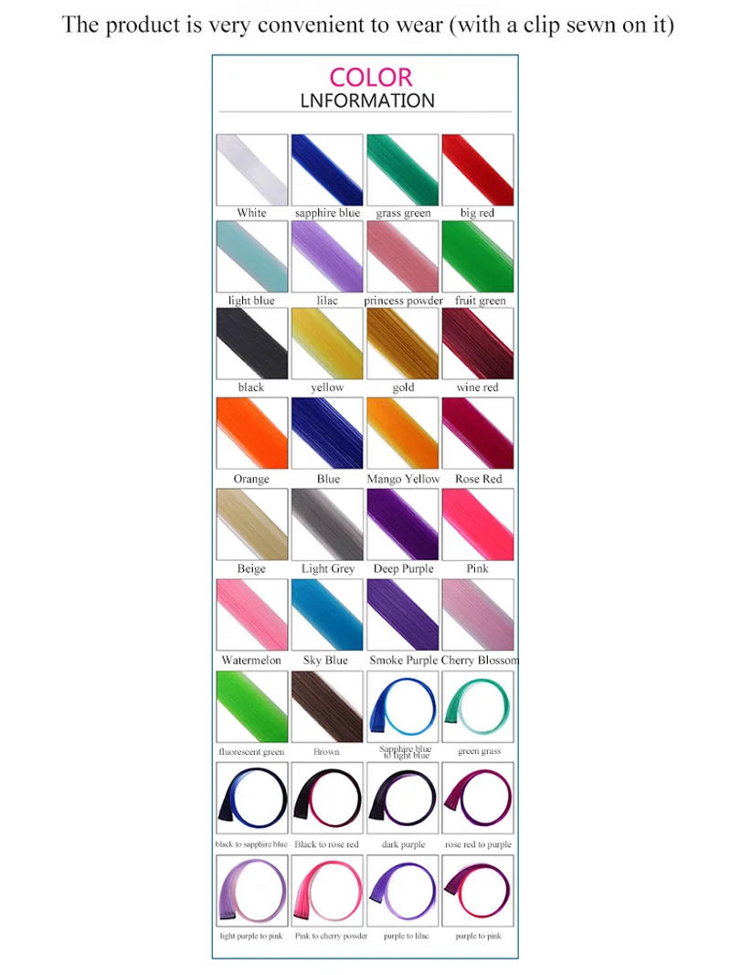 Description Picture 4 of item1PCS 45cm/Pc 15Colors Fake Hair Extensions with Invisible Black Hair Clips Heat Resistant Straight For Women Styling Tool