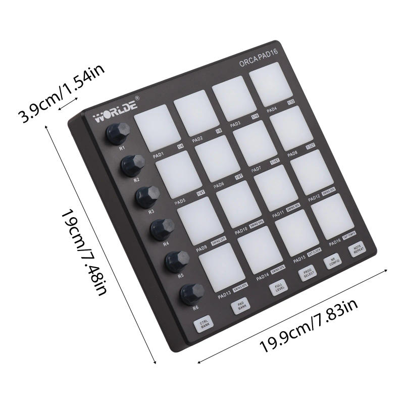 Description Picture 6 of itemMIDI Controller Mini Controller Pad USB Backlit Drum Pads Beat Maker Machine 6Assignable Knobs Note Repeat Full Level Buttons