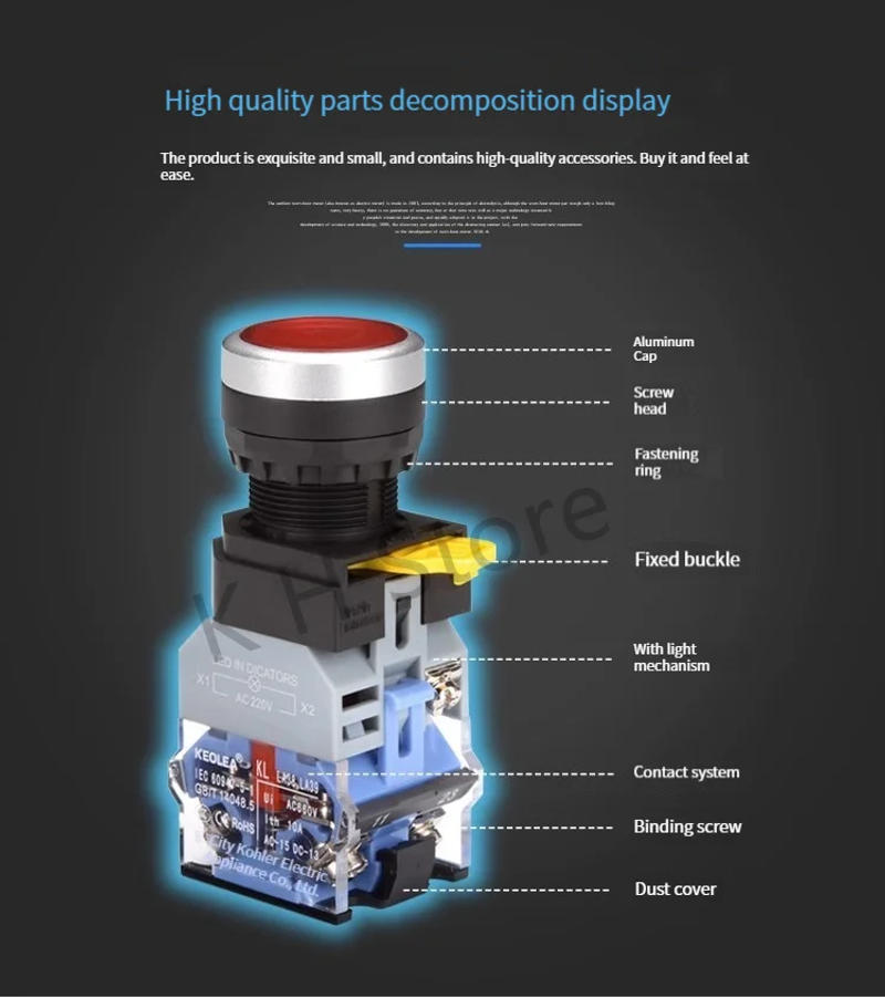 Description Picture 4 of item22mm LA38 illuminated Pushbutton Switch Self-Locking Reset Flat Head Jog Switch 24 220V Red Green Start Mushroom Knob With light