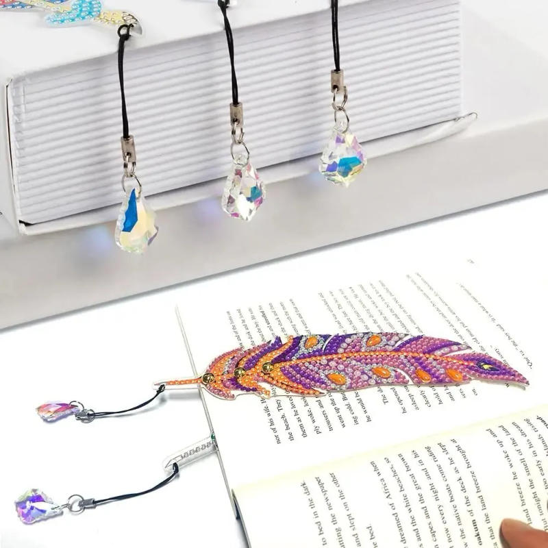 Description Picture 6 of item6 Piece DIY Single Side Stick Crystal Rhinestone 5D Diamond Picture Book Feather Bookmark Art Kit for Reading Lovers