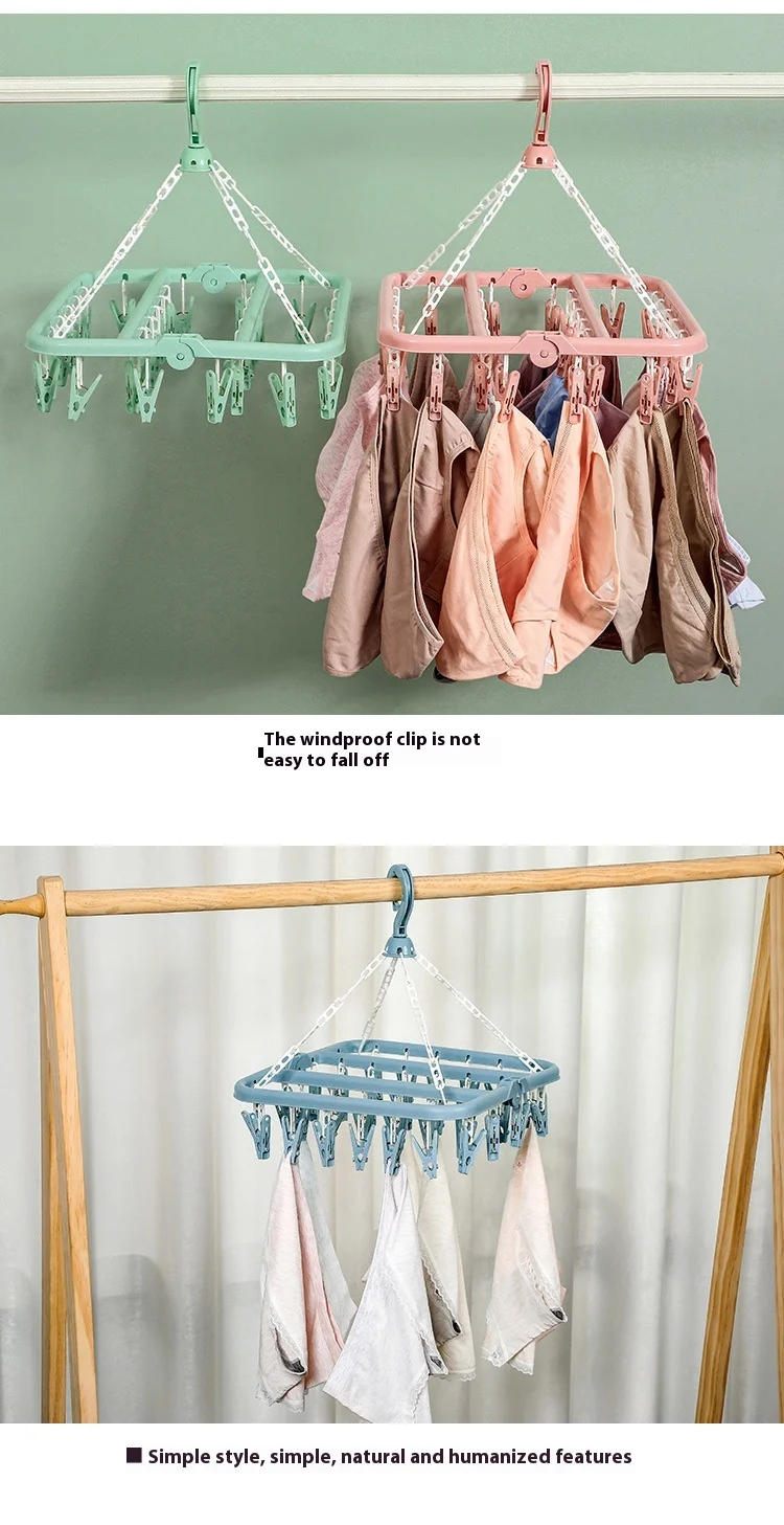 Description Picture 4 of item32 Clips Clothes Drying Hanger PP Windproof Clothespin for Underwear Sock Household Foldable Multi Functional Laundry Racks