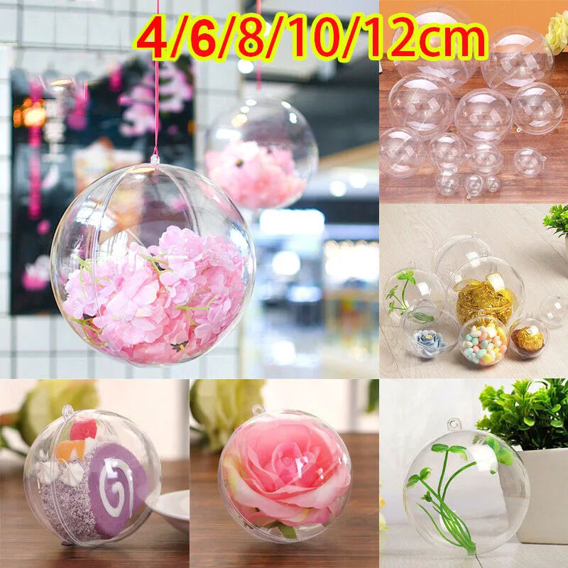 Description Picture 4 of item10pcs Transparent Balls Acrylic Clear Hanging Open Plastic Round Ball Fillable Ornaments Party Wedding Xmas Decor 4/6/8/10/12cm