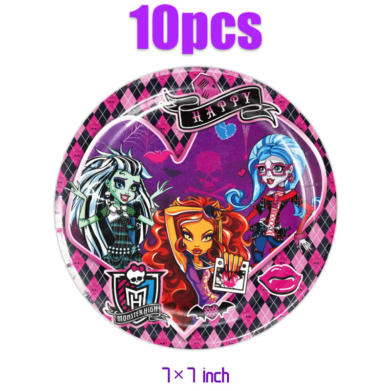 Description Picture 2 of item10pcs/lot Monster High Theme Baby Shower Kids Favor Happy Birthday Party Tableware Disposable Paper Plate Decoration Plates