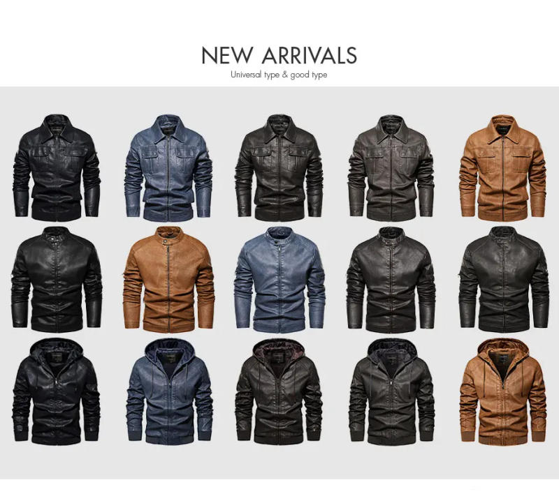 Description Picture 2 of itemCARANFIER Men's PU Leather Jacket Male Vintage Zipper Locomotive Winter Coats Faux Fur Lined Moto Biker Trail Race Outerwear