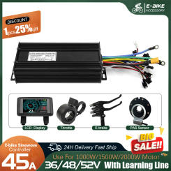 Ebike 3 Mode Sinewaves Controller 45A 36V48V52V Electric Bike Motor Brushless Controller 1000W-2000W with UKC1 LCD Color Display