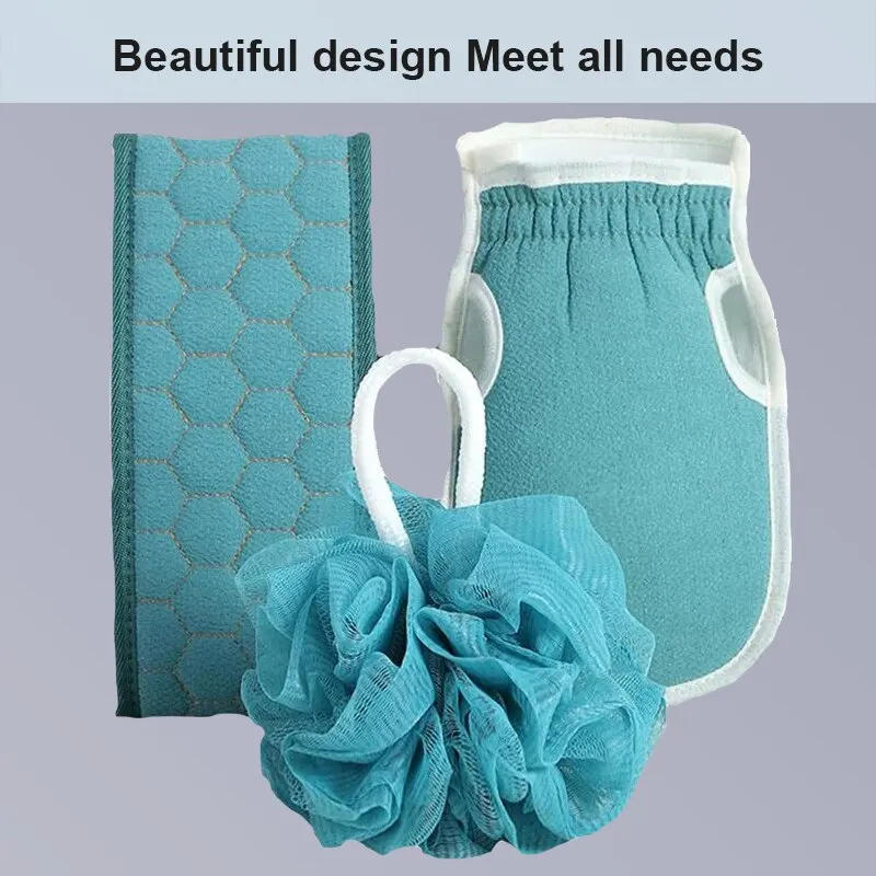 Description Picture 6 of item3Pcs Body Cleaning Washcloth Soft Brush Home Hotel Bathroom Shower Ball Back Scrubber Set Exfoliating Skin Towel Bath Gloves
