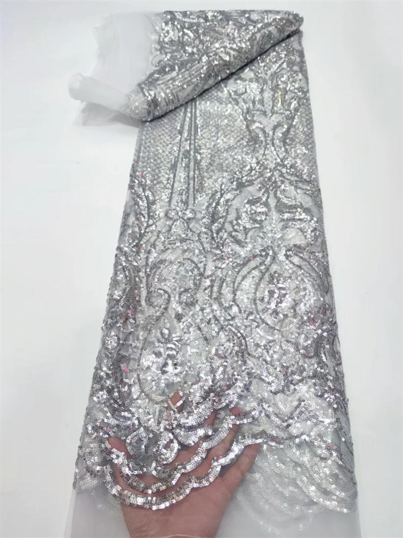 Description Picture 6 of itemAfrican Sequins Tulle Lace Fabric 2024 High Quality Swiss Voile Embroidery France Guipure Net Lace 5 Yards For Sew Party Dresses