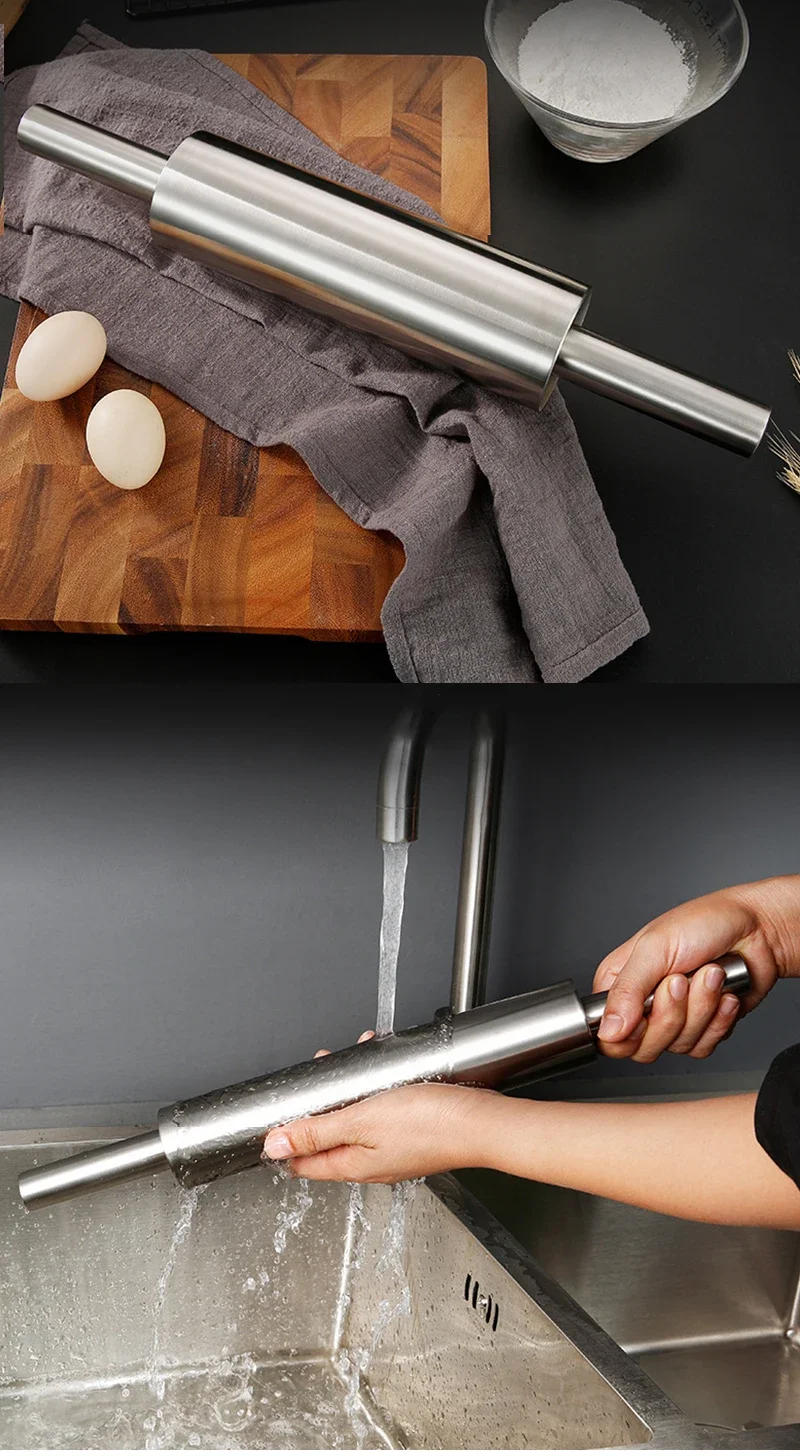 Description Picture 5 of itemStainless Steel Rolling Pin for Non-stick Dough Flour Stick Kitchen Cooking Baking Tools Accessories Pizza Roller With Handle