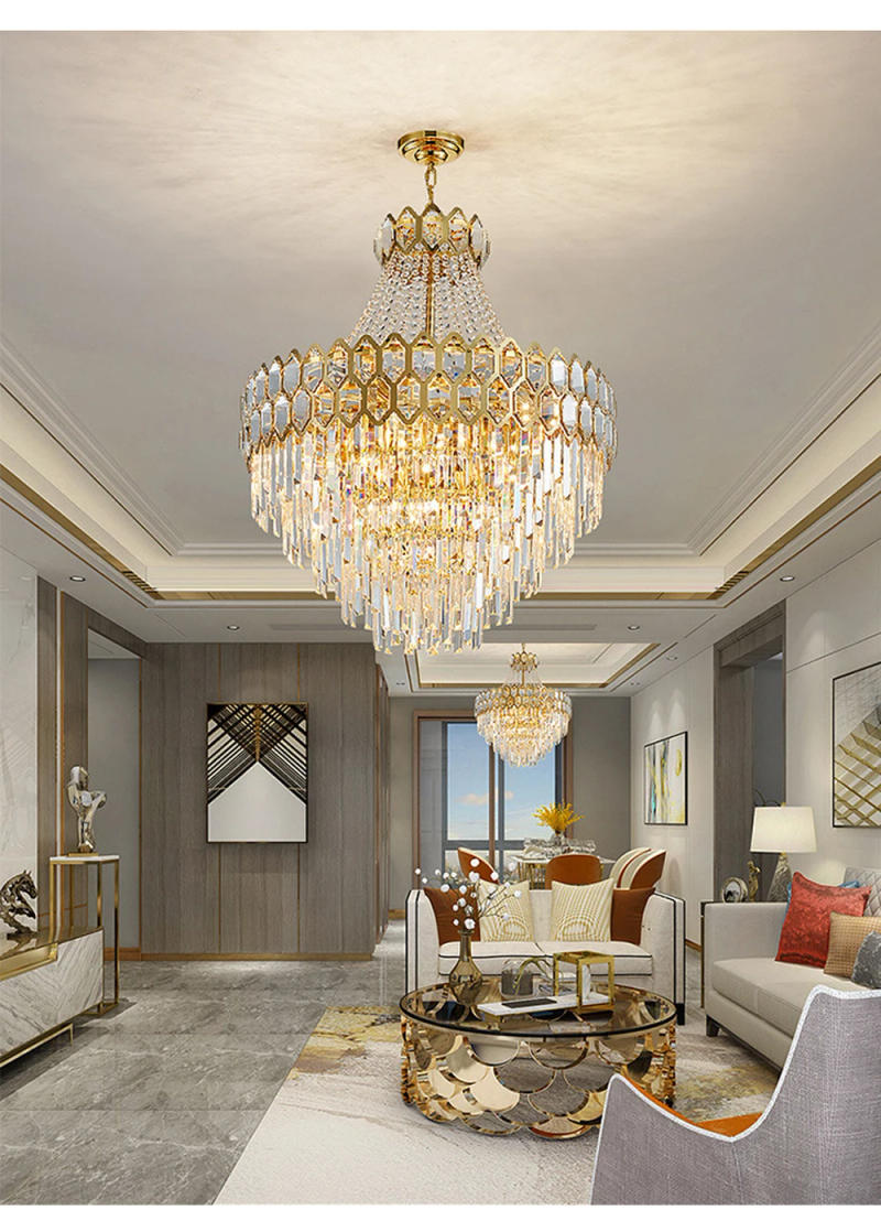 Description Picture 5 of item2024 Crystal Large Ceiling Chandelier Hotel Project Big Luxury Hanging Lamps over Foyer Dining Room