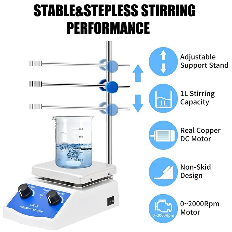 Description Picture 6 of itemLab Magnetic Stirrer Plate Hot Stir Mixer For Chemistry Equipment 1000Ml Capacity 100-2000 RPM Speed Resin US Plug
