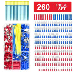 260pcs Spade Terminals, Insulated Wire Connector, Electrical Assorted Crimp Butt Ring Fork Set Ring Lugs Wire