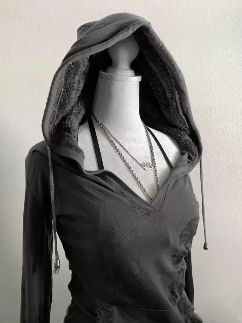 Description Picture 3 of itemAmerican casual gothic retro fashion trend women sportswear hip-hop slim fashion street pullover hooded sweatshirt goth