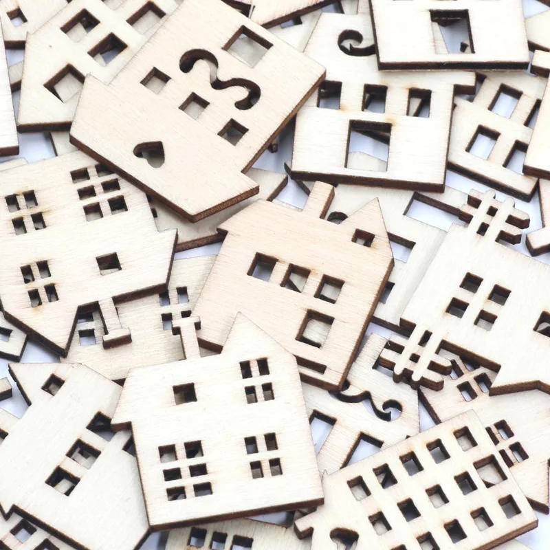 Description Picture 4 of item20pcs Mixed House Embellishments Scrapbooking Wooden Slices Handmade for Home Decoration DIY Puzzle Craft Supplies