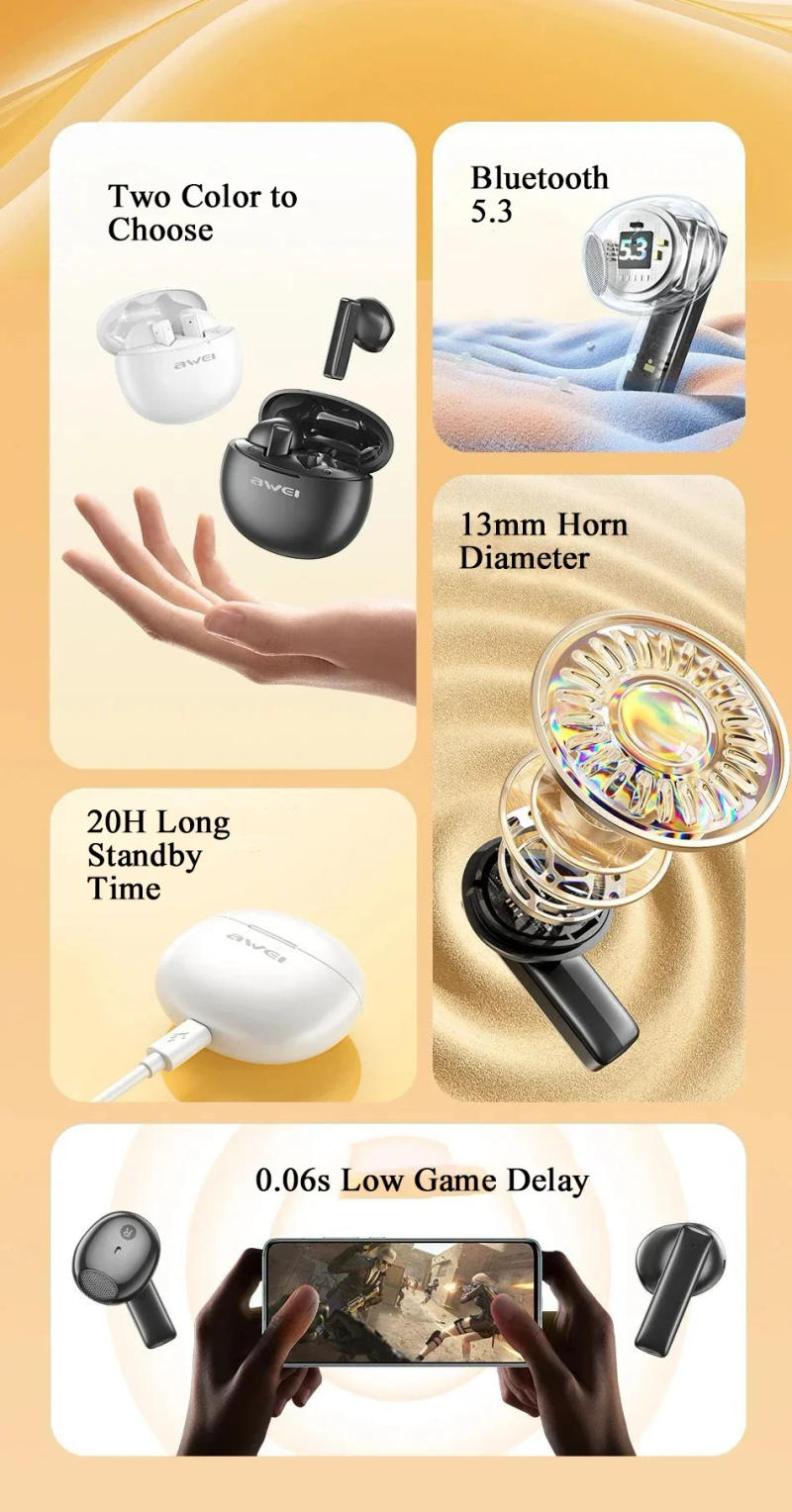 Description Picture 4 of itemAwei TWS Bluetooth 5.3 Earbuds Wireless Bluetooth Earphones Touch Control Stereo Headset Waterproof Sport Headphones