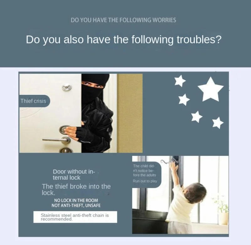 Description Picture 4 of itemDoor Chain Lock, Metal Iron Security Chain Guard with Anti-Theft Chain, Door Security Latch Guard for Home