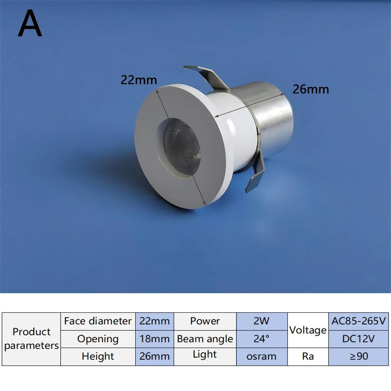 Description Picture 5 of itemSmall Spot Light 2W3W Mini LED Spotlight 12V110V220V Cutout Recessed Downlight Ceiling Lamp Showcase Display Lighting CRI≥90