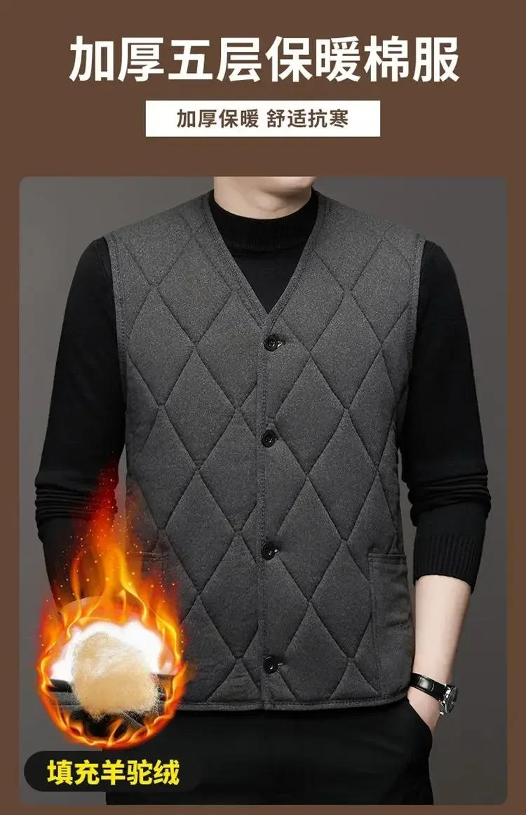 Description Picture 3 of itemAutumn Winter waistcoat Men Lamb Fleece Coat Vest Button Cardigans Thicken Warm Solid V-Neck Casual Versatile Plaid Jackets