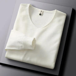 2024 New Business Solid Color Simple Knitted Bottom Shirt Warm V-Neck T-shirt Men's Cotton Wash Comfortable Top Z81