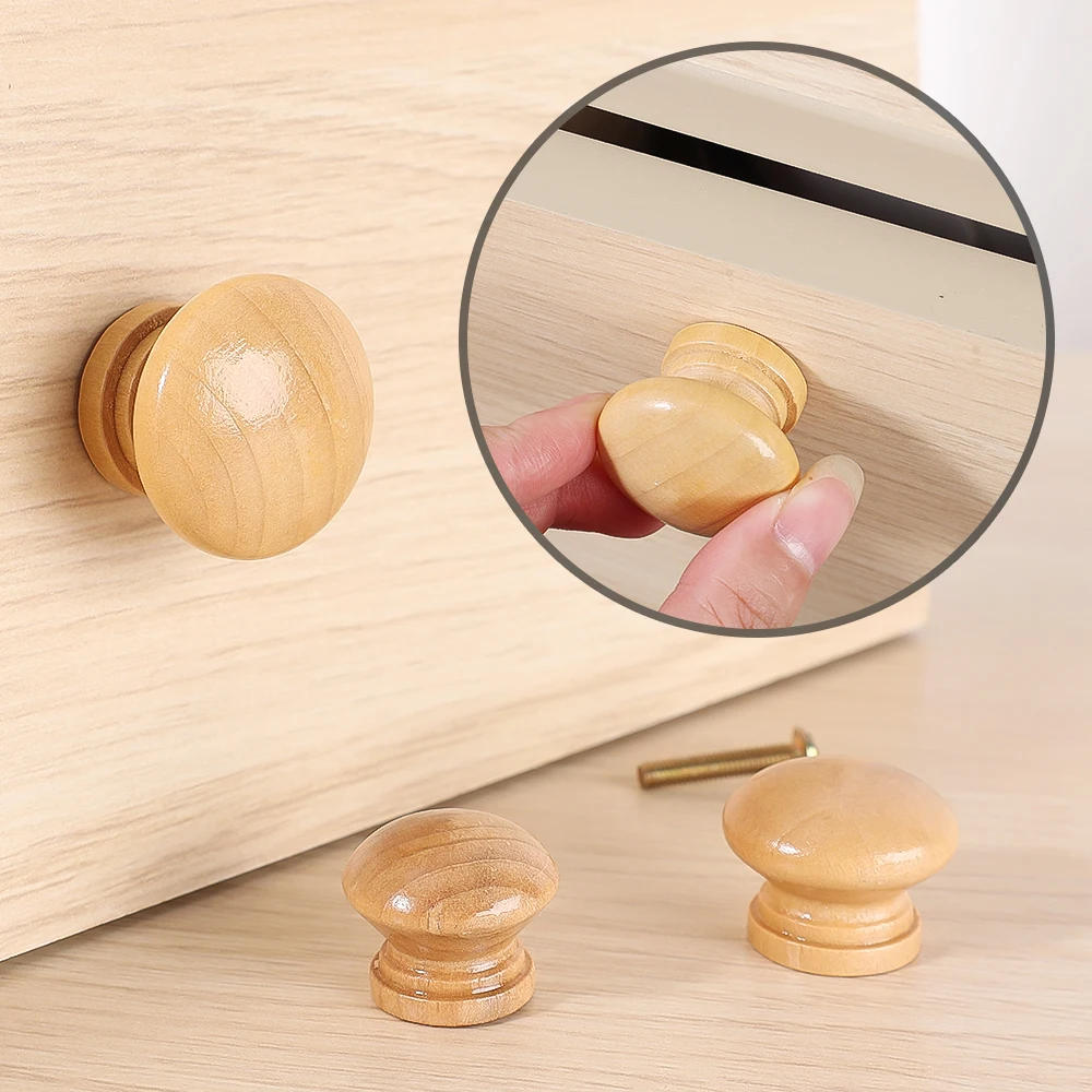 Description Picture 2 of item2/1PCS Wooden Pull Drawer Knob Mushroom Door Handle With Screws For Household Kitchen Bathroom Shower Cabinet Furniture Hardware