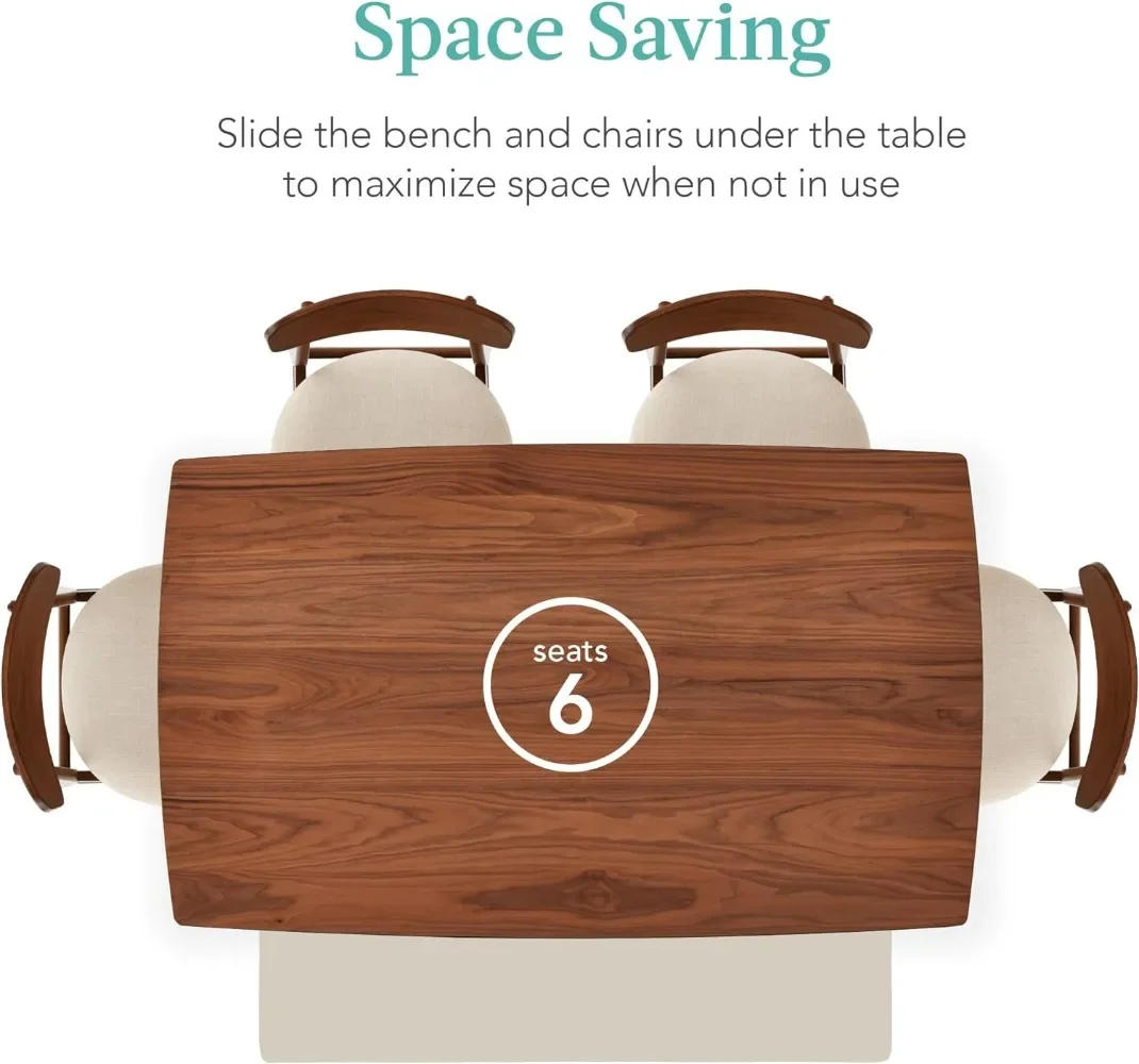 Description Picture 4 of item6-Piece Dining Set Mid-Century Modern Wooden Table & Upholstered Chair Set for Home Kitchen Dining Room W/ 4 Chairs