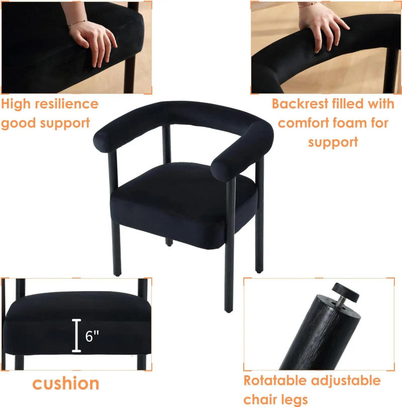 Description Picture 5 of itemMid-Century Modern Dining Chairs Set of 4, Armrest Barrel Dining Chairs Side Chairs with Curved Upholstered Wood Armchairs