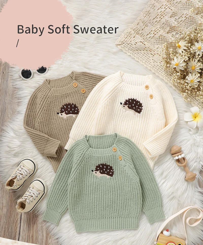 Description Picture 2 of itemBaby Sweaters Knitted Newborn Girl Boy Pullover Long Sleeve Autumn Infant Children Clothing Cute Cartoon Hedgehog Tops Outerwear