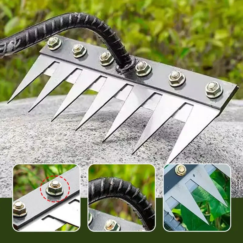 Description Picture 5 of item5/6/7/8 Teeth Garden Weeding Rake Carbon Steel Removable Rake Soil Hoe Agricultural Straw Rake Multi Purpose Weeding Tools