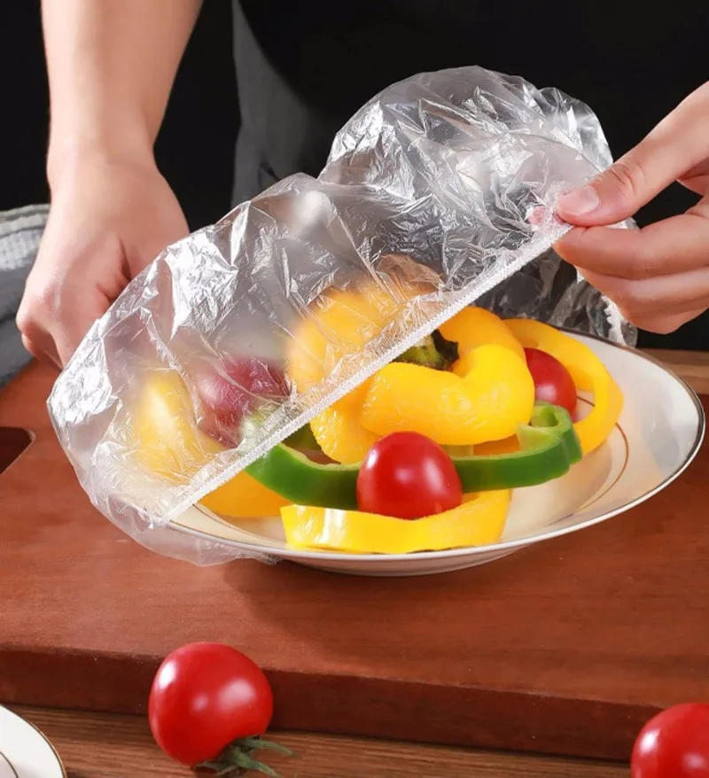 Description Picture 4 of item1000/100pcs Disposable Food Covers Plastic Kitchen Fresh-keeping Lid Food Cover Elastic Warp Packaging Storage Bags Wholesale