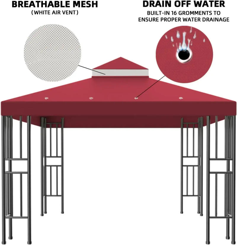 Description Picture 5 of itemSumfaller 10x10 FT Gazebo Replacement Canopy Top Cover Double Tiered Canopy Top Cover for Outdoor BBQ Roof Cover Grill Shelter