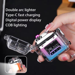 Outdoor waterproof lighting electric lighter - transparent curved design with rechargeable power display screen
