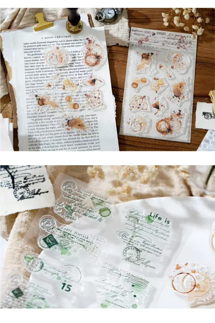 Description Picture 4 of item1Pack set vintage silicone stamps letterhead story handbook printing Assorted Stamp Supplies Background Scrapbook cut 208*104mm