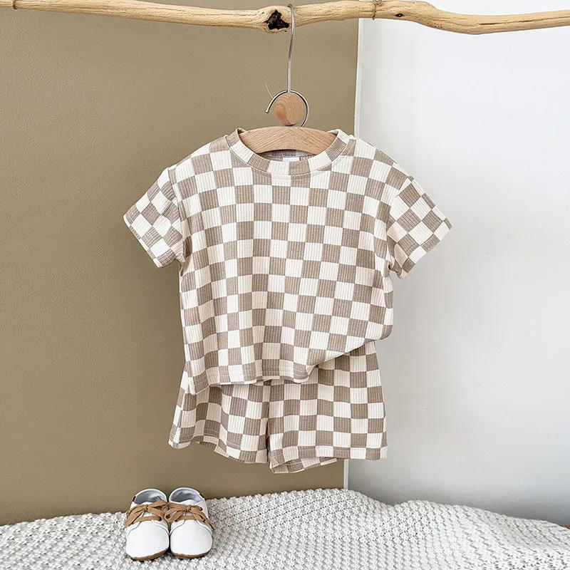 Description Picture 3 of itemMILANCEL New Summer Baby Clothes Set 6M-3T Cute Chessboard Pattern Girls T-shirt +Shorts Korean Version Toddler Casual Suit