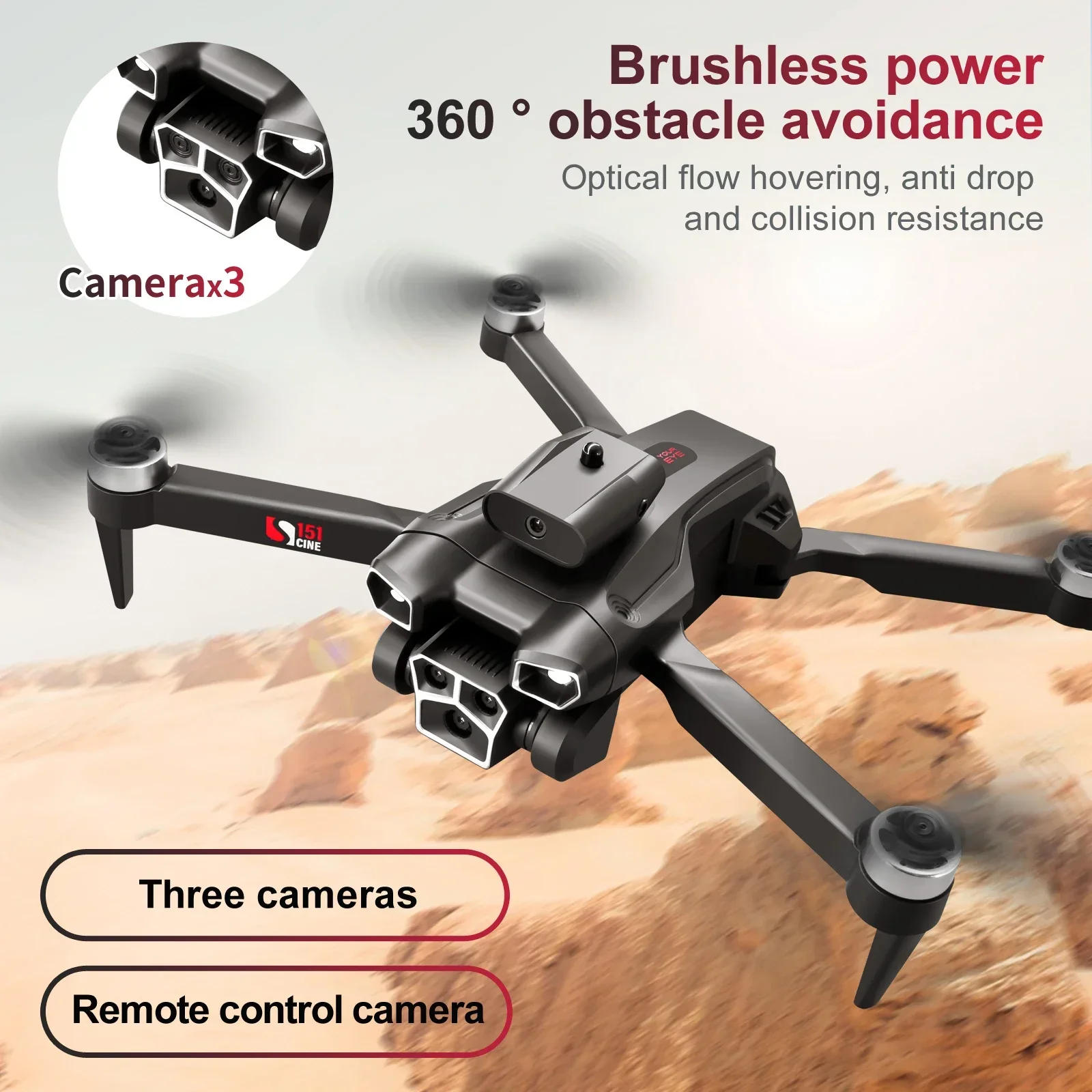 Description Picture 2 of itemS151 remote-controlled optical flow brushless unmanned aerial vehicle with three cameras four axes obstacle avoidance drone