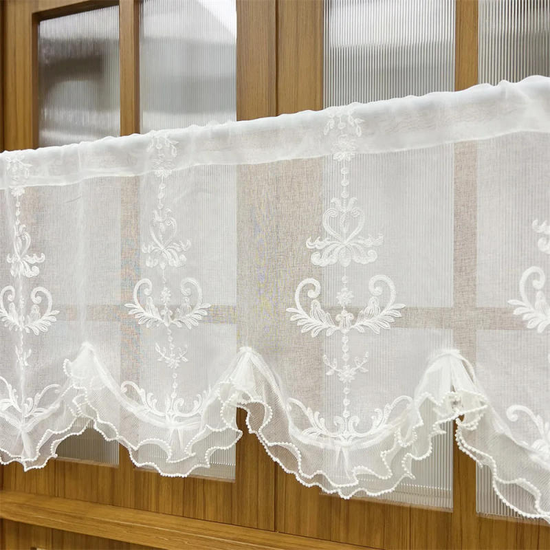 Description Picture 5 of itemVintage Kitchen Embroidered Short Curtain Valance Romantic Beaded Lace Wavy Drapery Coffee Door Curtain Window Drapes
