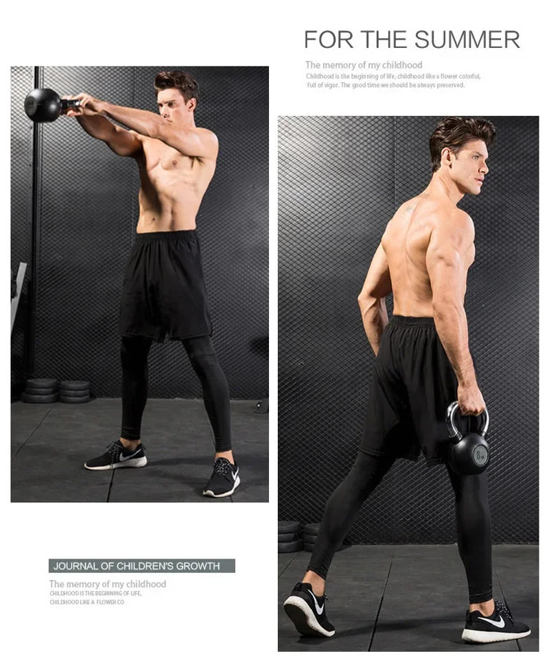 Description Picture 5 of itemMen's Fake Two-Piece Tight Legging Pants Cycling Running Fitness Basketball Soccer Drawstring Sweatpants Quick-Drying Trousers