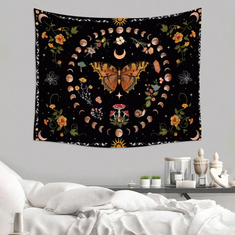 Description Picture 3 of item1pc 75x100cm Butterfly Moon Tapestry,Colorful Botanical Floral Plant Boho Tapestry for Bedroom,Wall Hanging Decor for Room