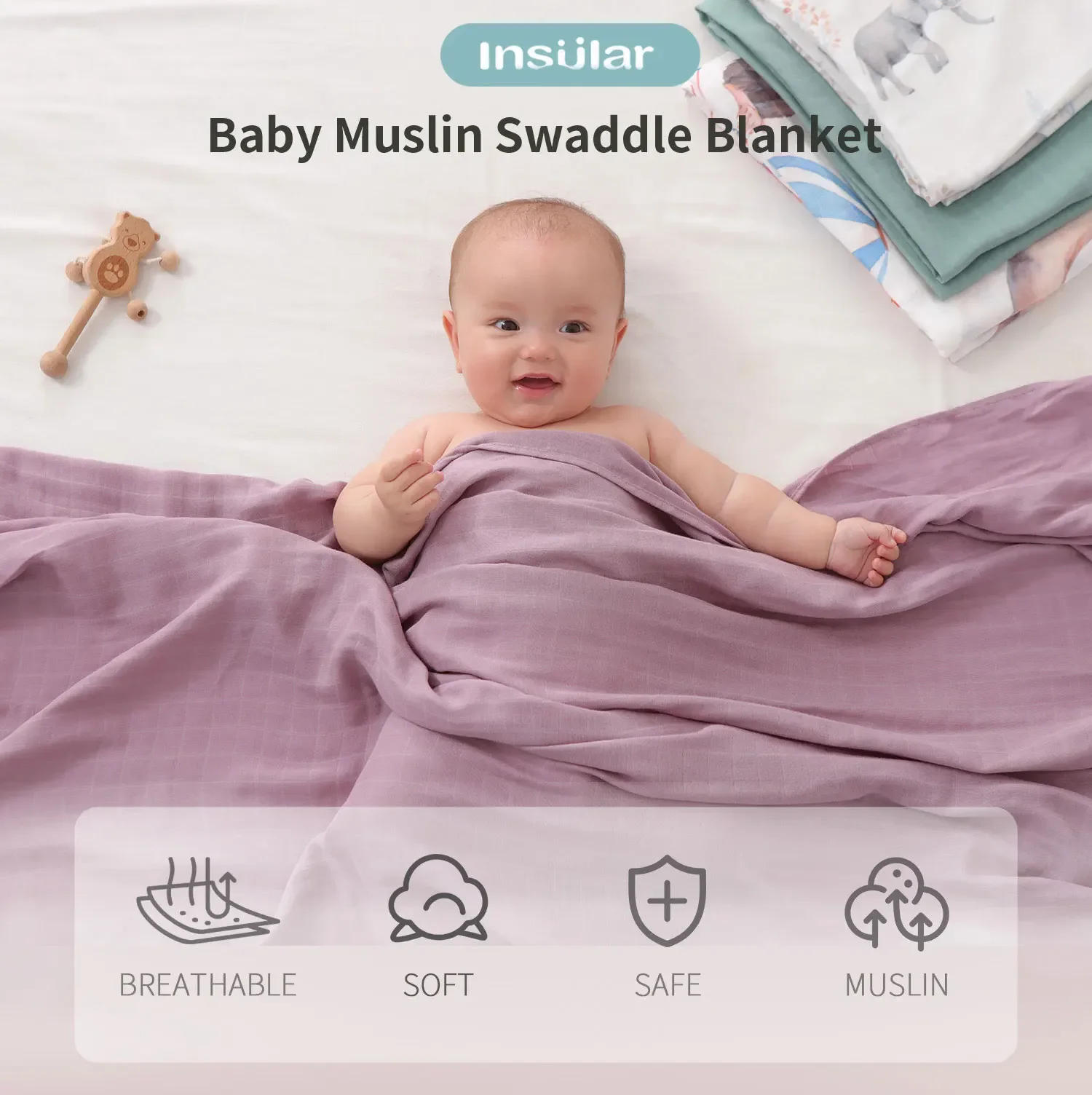 Description Picture 2 of item120*120 Cm Soft Muslin 100% Cotton Baby Blanket Cute Cartoon Newborn Blankets Bath Gauze Infant Wrap Sleepsack Stroller Cover