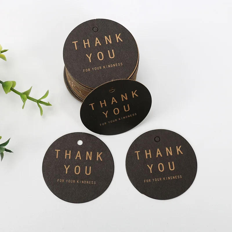 Description Picture 5 of item100pcs 4cm Round Kraft Paper Tags Thank You Merci Love Print Tag Labels Handmade Product Garment Shoes Hang Tag DIY Accessories