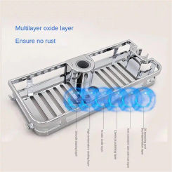 Bathroom Tray Stand Storage Rack Anti Organizer Rectangle Lifting Rod No Drilling Shower Shelf Lifting Removable
