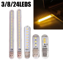 Mini Portable USB LED Book Light DC5V Ultra Bright Reading Book Lamp 24leds 8leds 3leds Lights For Power Bank PC Laptop Notebook