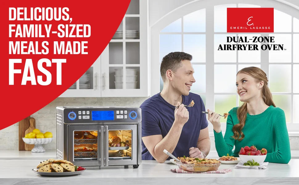 Description Picture 2 of item360 Air Fryer Oven Combo with French Door, 25 QT Extra Large, Cook Two Foods in Different Ways, Up to 6