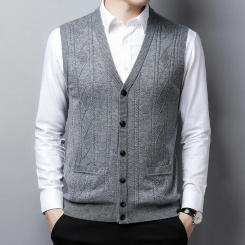 Man Single Breasted Sleeveless Sweater Cardigan Men Wool Knitted Coats Vest